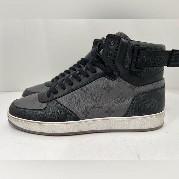Louis Vuitton Trainer Sneaker Rivoli Boot High Top US 8.5 Mens Monogram Eclipse - Picture 4 of 11